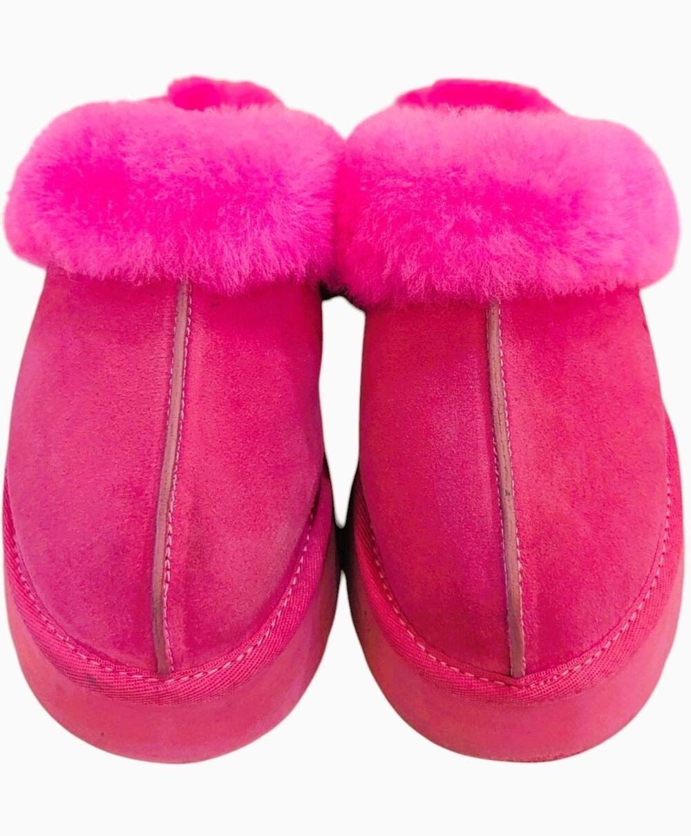 UGG Women's Disquette Platform Slippers Dark Peony Hot Pink Suede Sz 7